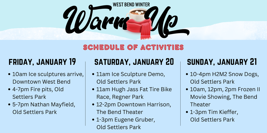 The Downtown West Bend Winter Warm Up is a must see. The event starts  January 19, 2024